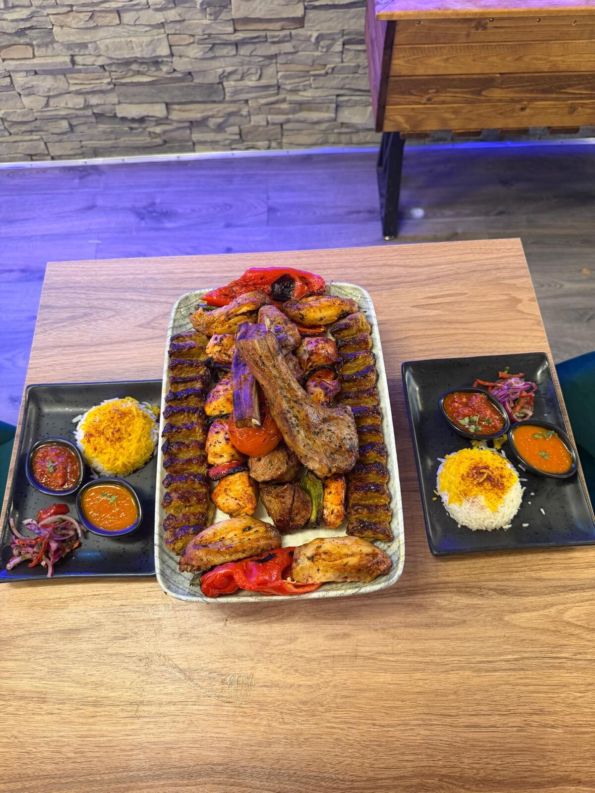 Charcoal mixed grill with saffron rice
