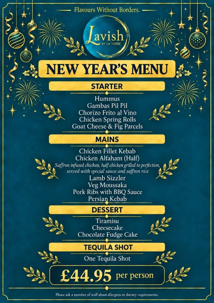 Lavish by La Torre New Year menu, £44.95 per person